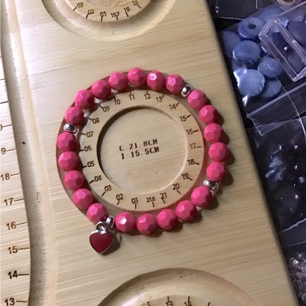 The Olivia- Hot Pink Beaded Bracelet Set with Heart Charm